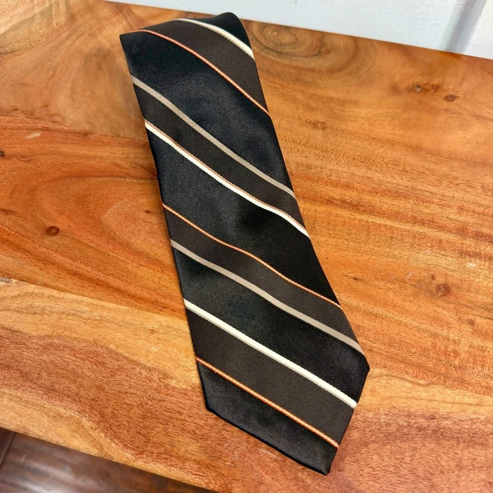 The Mens Shop JCPenney Striped Necktie Black Tan‎ White Orange Classic